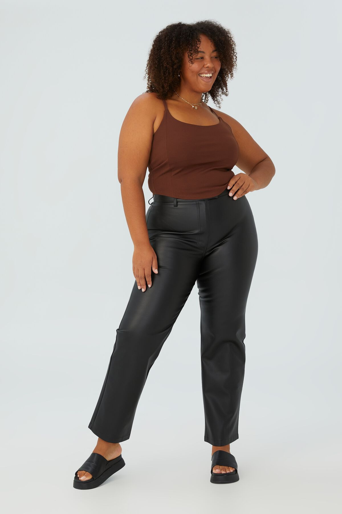 Curve Arlow Straight Faux Leather Pant | Cotton On (ANZ)