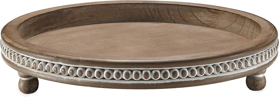 Handmade Wooden Serving Tray, Small Beaded Coffee Table Tray Decor, Warm Brown Round Decorative T... | Amazon (US)