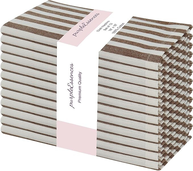 PurpleEssences Plain Striped Cloth Napkins - Set of 12-100% Cotton - 18 x 18 Inch - Fall Thanksgi... | Amazon (US)