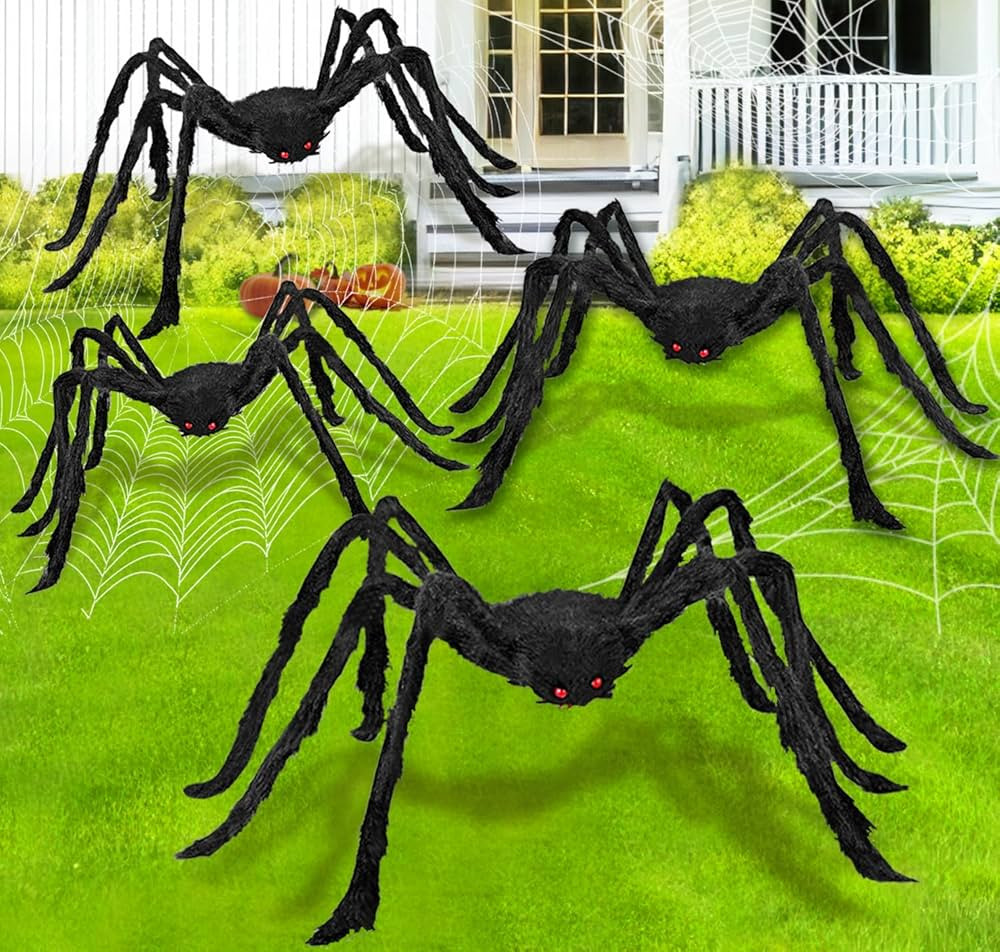 JOYIN 4 Packs Halloween Outdoor Decorations Hairy Spider Set, Realistic Scary Fake Spider Hairy S... | Amazon (US)