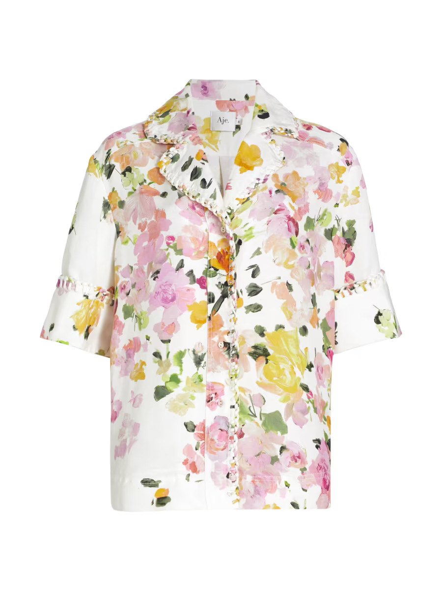 Constance Floral Linen-Blend Button-Front Shirt | Saks Fifth Avenue