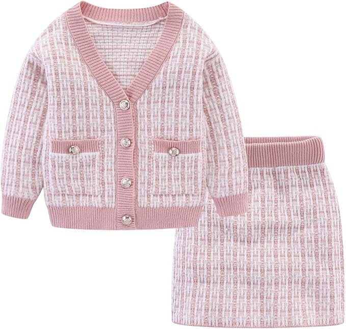 Mud Kingdom Cute Little Girls Ribbed Knit Cardigan Skirt Set School Style | Amazon (US)