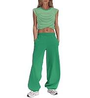 Panadila Womens Striped Lounge Sets 2 Piece Outfits Cropped T Shirts Wide Leg Pants Set Summer Sw... | Amazon (US)