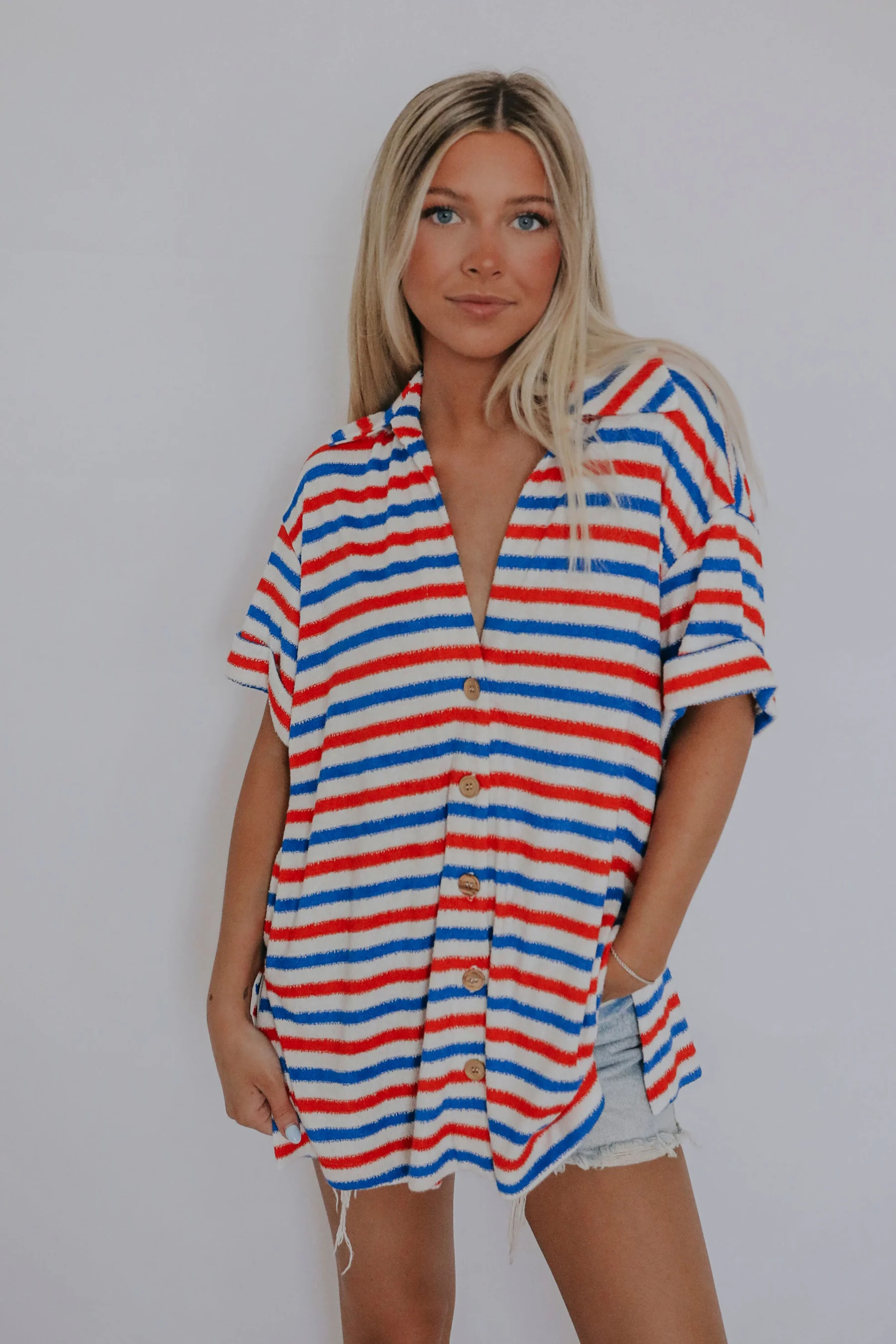 show me your mumu: parker button down - americana terry | RIFFRAFF