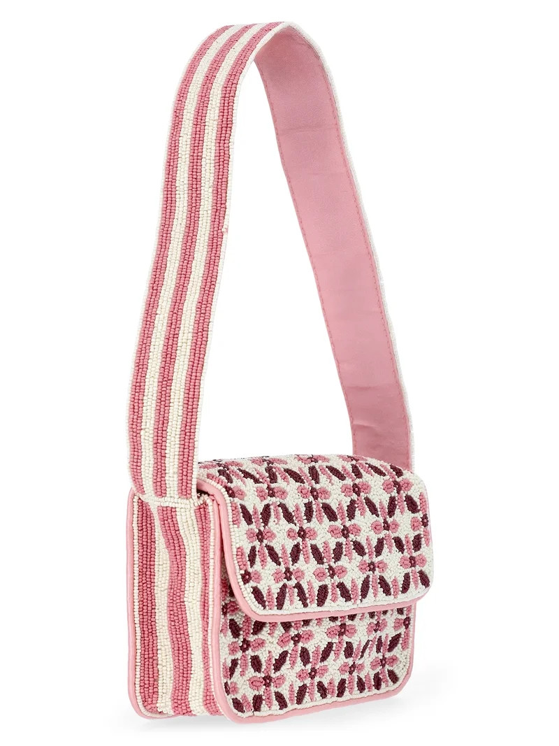 Scoop Women's Beaded Flap Shoulder Bag, Pink Print | Walmart (US)