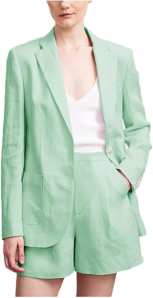 Women's Linen Blazer and Shorts Set Lightweight Summer Suit Relaxed fit Casual Formal | Amazon (US)