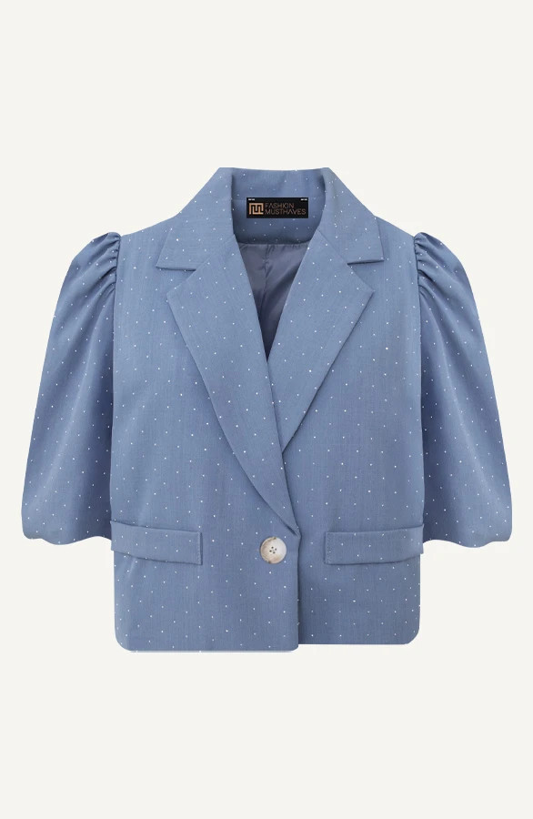 Cropped Pofmouwen Strass Blazer Jeans Blue | The Musthaves (NL)