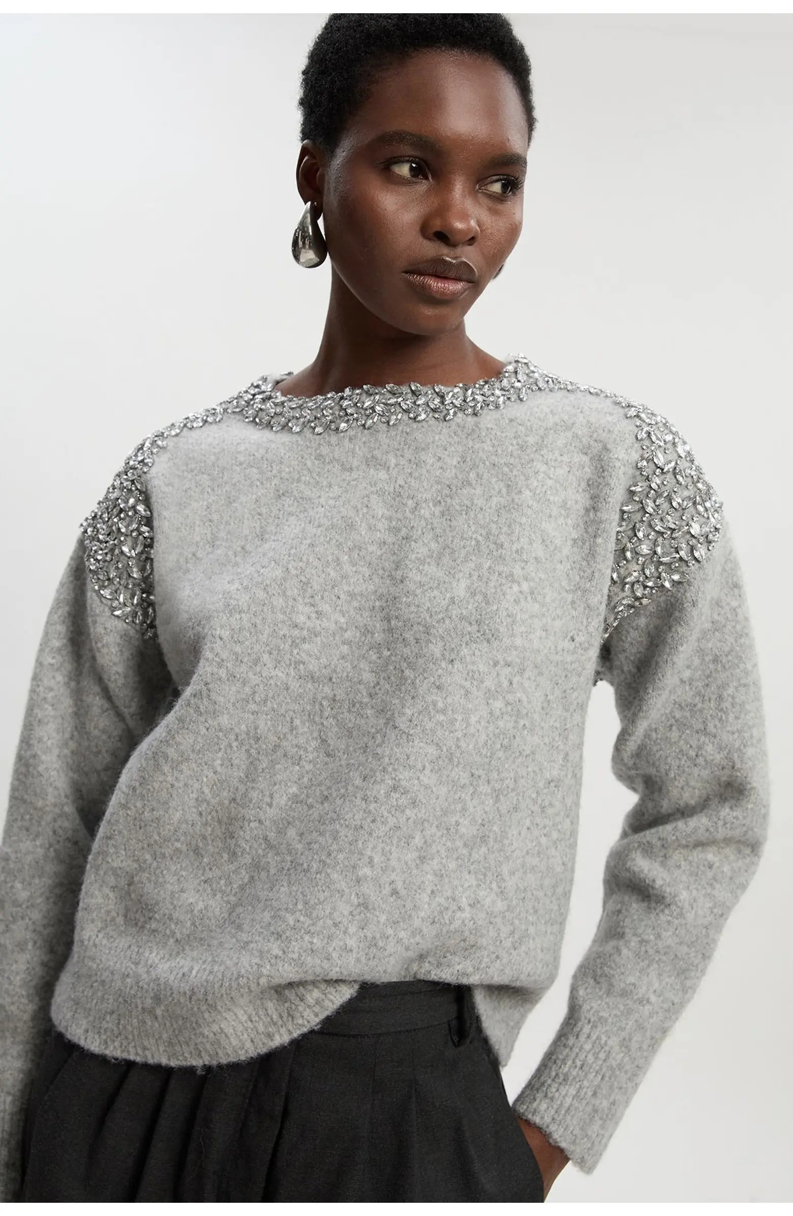 Karen Millen Embellished Trim Cosy Knit Jumper | Nordstrom | Nordstrom