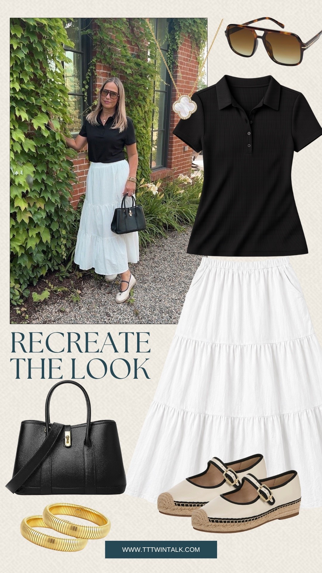 Recreate our look with this classic and effortless outfit featuring Amazon favorites. The crisp white skirt paired with the black polo creates such a timeless combination, while the neutral accessories pull the whole look together perfectly. Perfect for lunch dates or a day of shopping.

#LTKMidsize #LTKOver40 #LTKSeasonal