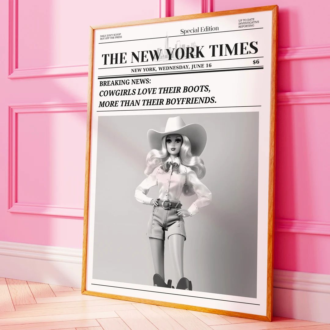 Trendy Newspaper Print, Cowgirl Wall Art, Preppy Vintage Wall Decor, Funny Dorm room decor, Cowgi... | Etsy (US)