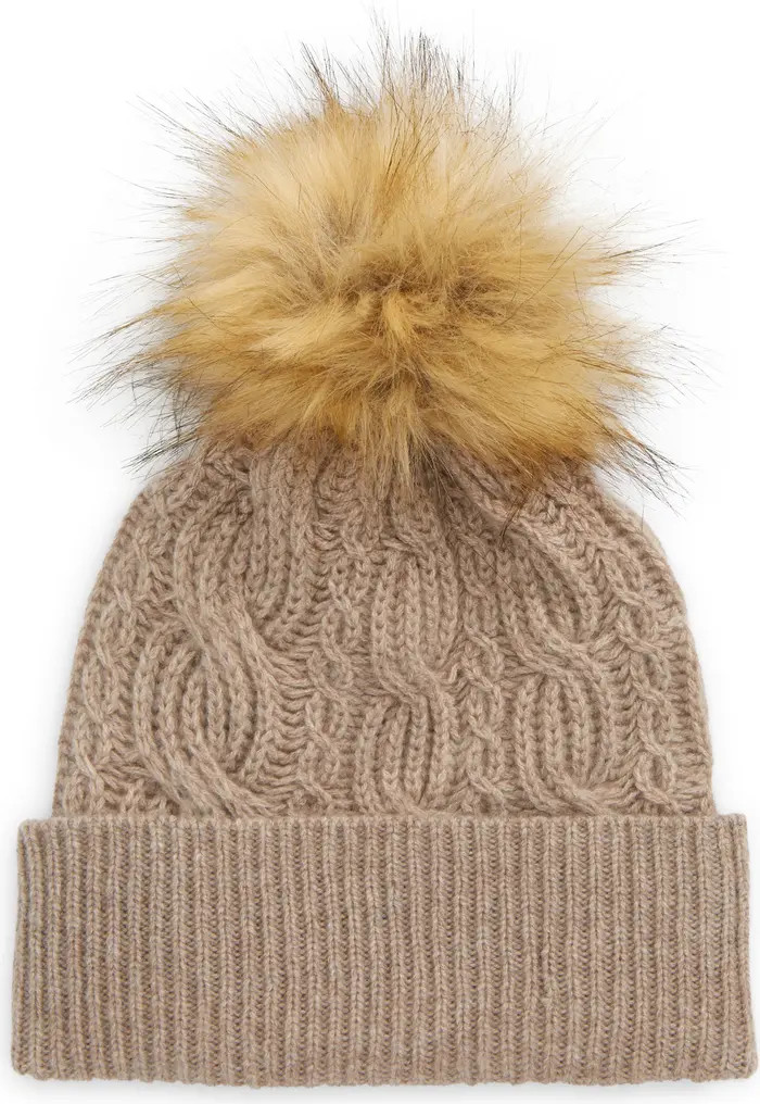 Nordstrom Wool & Recycled Cashmere Faux Fur Pom Beanie | Nordstrom | Nordstrom