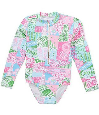 Lilly Pulitzer Girls Denning Rashguard UPF 50 One Piece Swimsuit - 10 | Dillard's