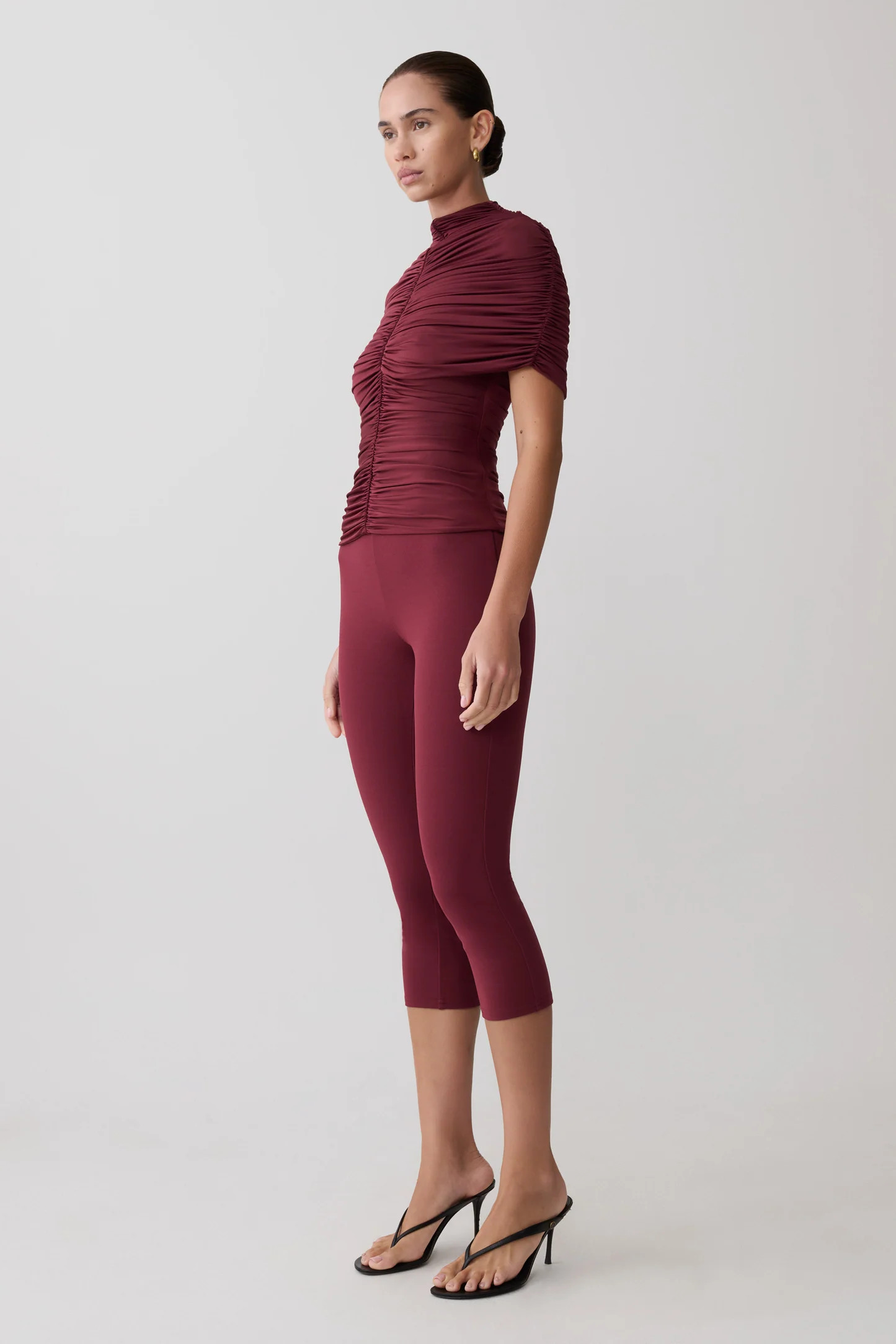 Linh Slinky High Neck Gathered Top - Mahogany | Meshki (APAC)