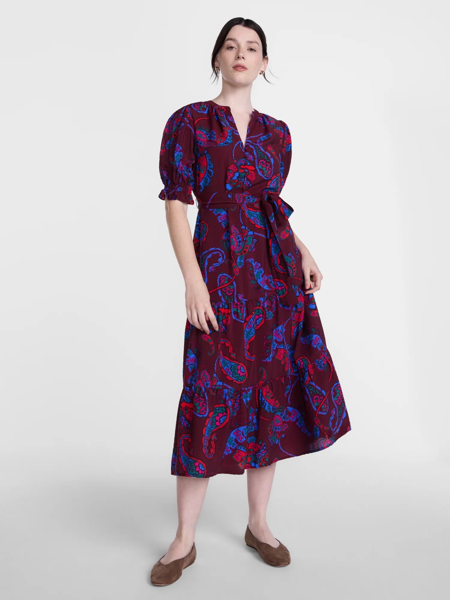 Scenario Women's and Women's Plus Tiered Midi Dress with Short Sleeves, Sizes XS-4X | Walmart (US)