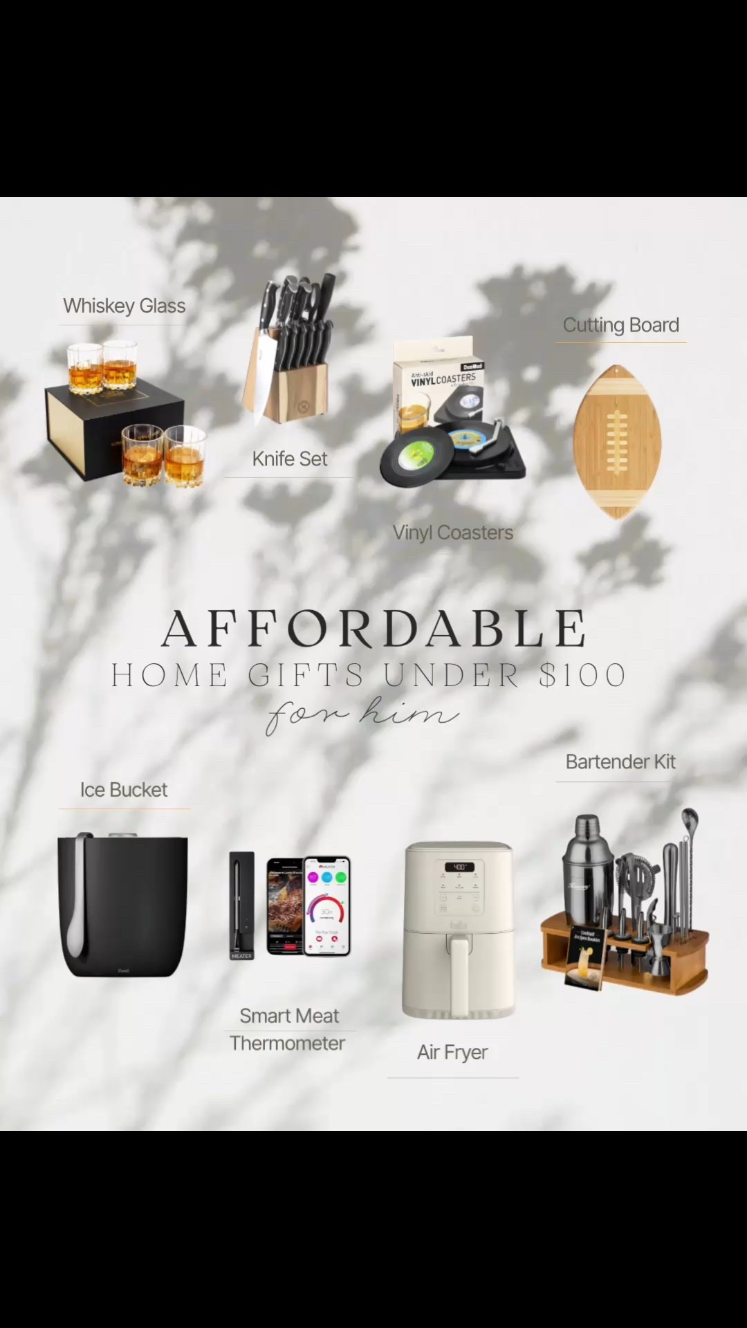 Welcome to Day 6 of Affordable Home Gifts Under $100. 

Let’s be real… men are either super easy or impossible to shop for 🥲. I know because my husband can be very difficult to shop for around this time. 😂

So I pulled together some practical, elevated home gifts he’ll actually use, and every single one is under $100.

From whiskey glasses and a solid knife set to a smart meat thermometer, air fryer, and a sleek bartender kit, these are gifts that make everyday life feel a little more luxe without overspending.

These gifts would be perfect for husbands, boyfriends, dads, brothers, or that guy who “doesn’t want anything.”

Everything is linked and easy to shop on my LTK!

#LTKGiftGuide #LTKFindsUnder100 #LTKHome