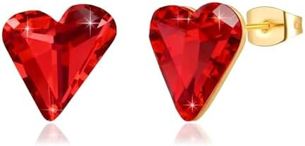 Fashion Austrian Crystal Heart Stud Earrings for Women 14K Gold Plated Hypoallergenic Formal Jewe... | Amazon (US)