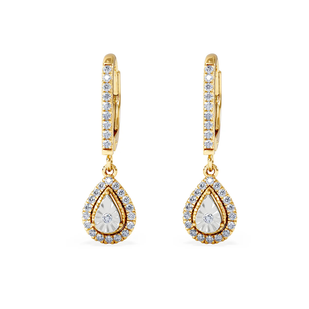Masami Diamond Pear Halo Earrings 0.20ct Pave Set in 9K Yellow Gold | The Diamond Store