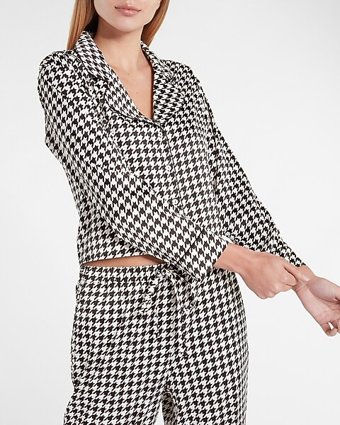 Houndstooth Satin Long Sleeve Pajama Shirt | Express