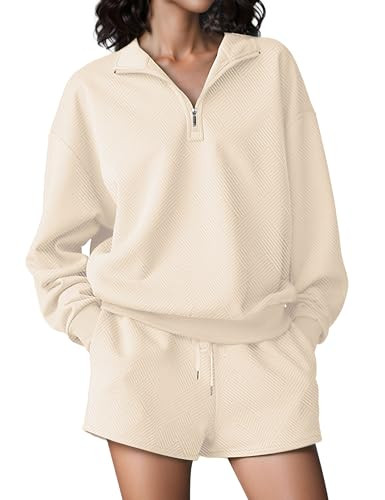 SHESHOW Fall Outfits for Women 2025 Fashion Quarter Zipper Sweatshirt Shorts Sweatsuits 2 Piece S... | Amazon (US)