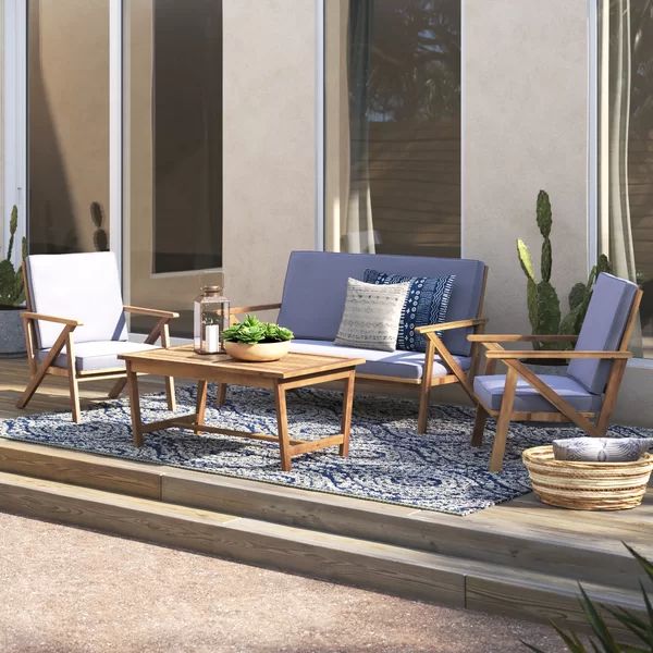 Corder Solid Wood 4 - Person Seating Group with Cushions | Wayfair North America
