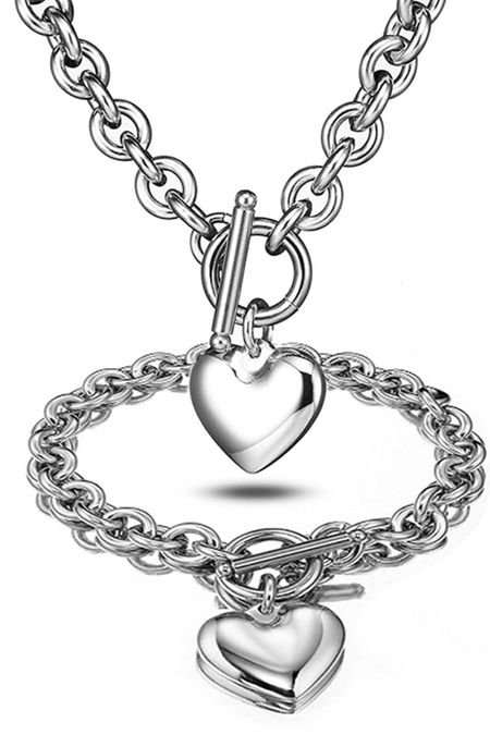 Heart charm necklace and bracelet #amazonfinds #y2k