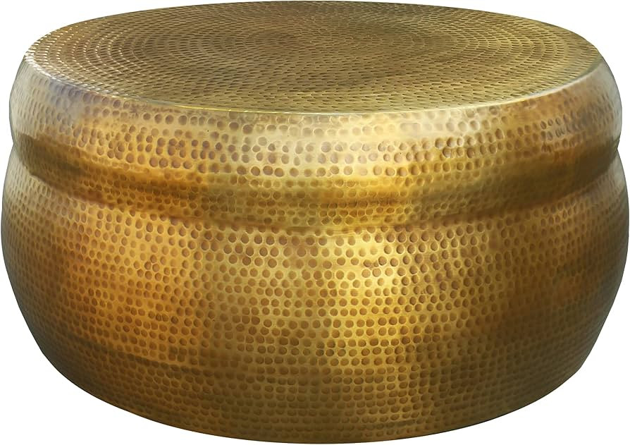 The Urban Port 32 Inch Round Drum Coffee Table, Antique Brass Aluminum | Amazon (US)