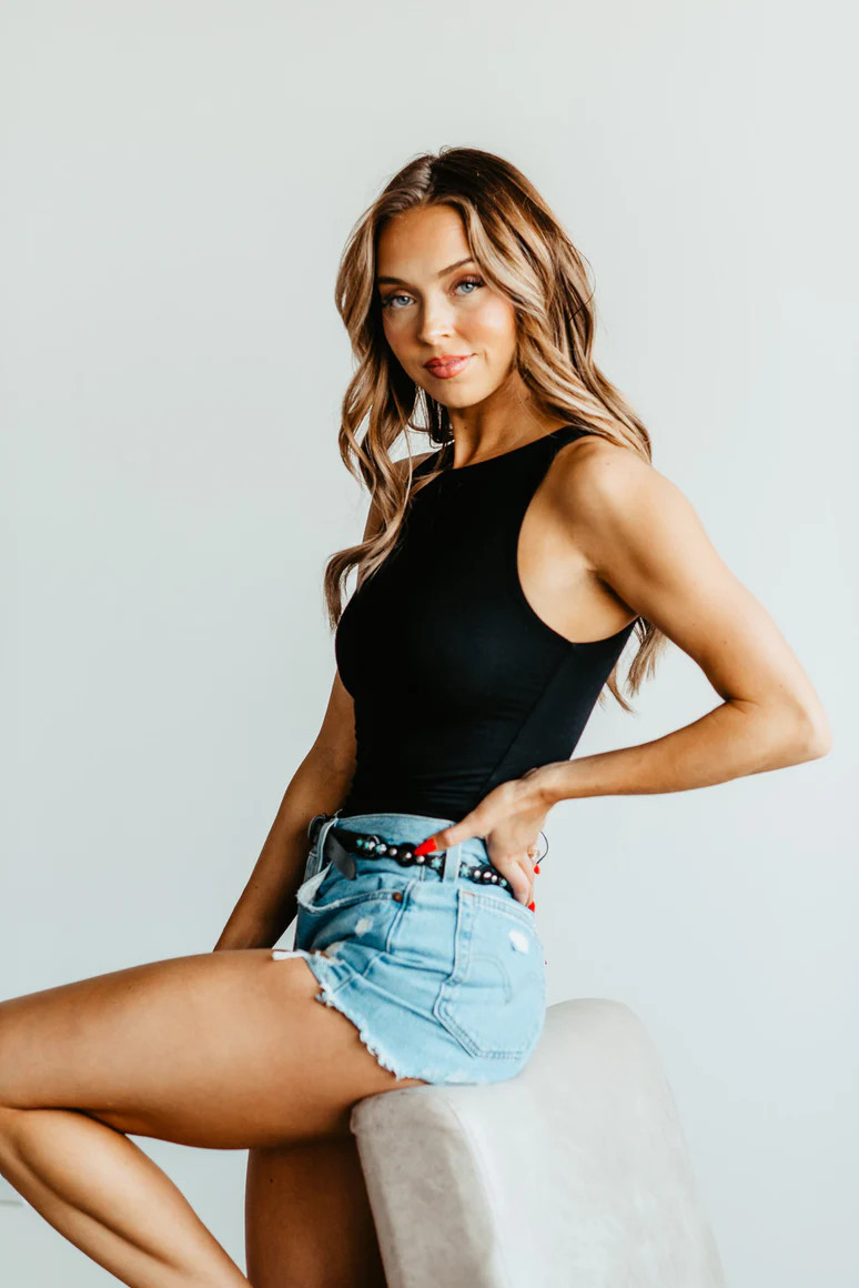 Basic Slim High Neck Stretch Tank Top for Women in Black | Glik's