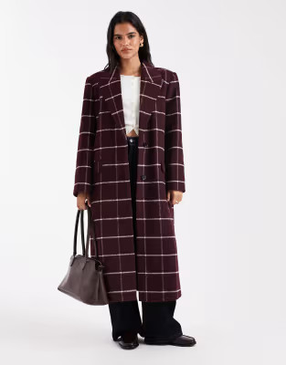 ASOS DESIGN longline formal coat in burgundy plaid | ASOS (Global)