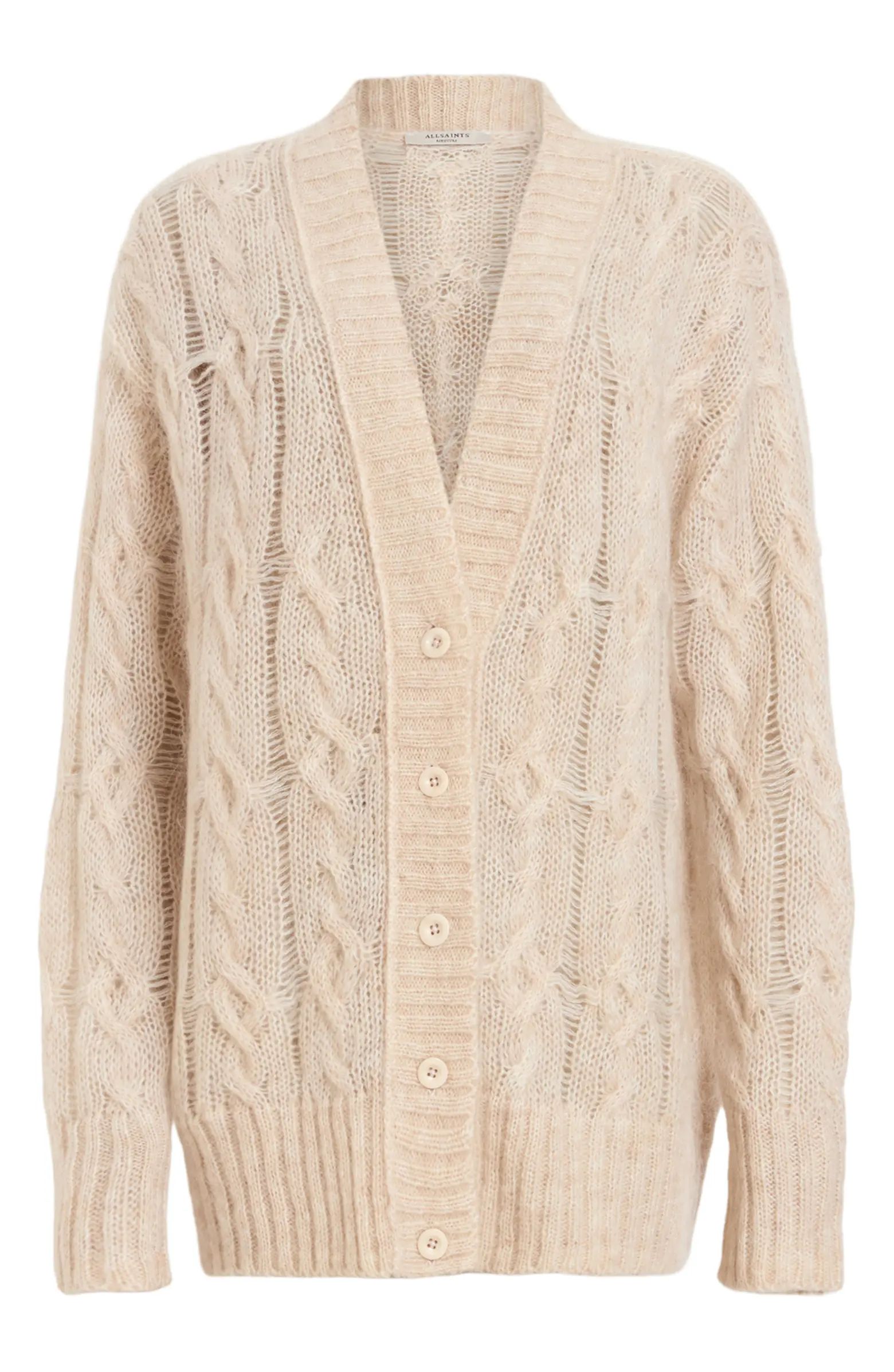 AllSaints Regan Open Stitch Mohair & Wool Blend Longline Cardigan | Nordstrom | Nordstrom