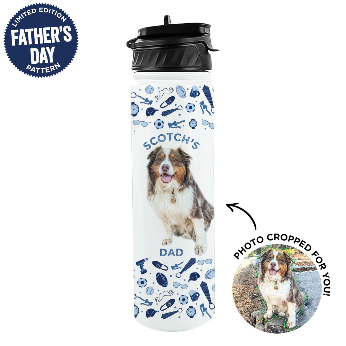 Personalized Pet Father's Day Water Bottle | Type League Press