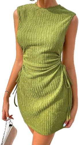 Acelitt Women's Summer Dresses 2026 Beach Casual Crewneck Loose Sundress Ribbed Cut Out Mini Dres... | Amazon (US)