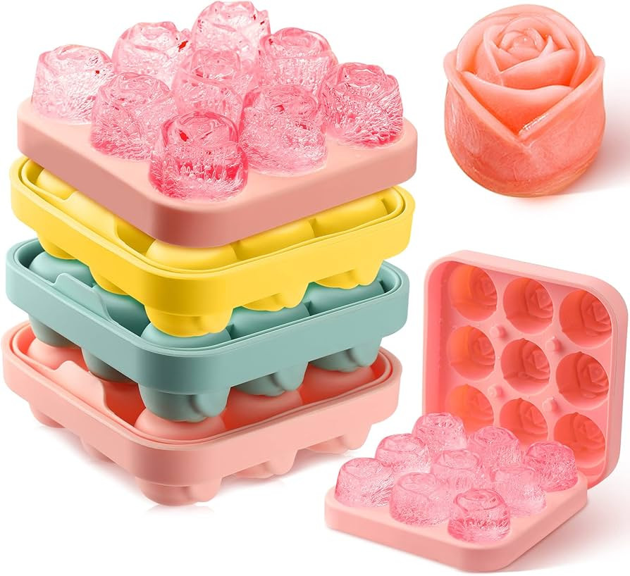 Censen 4 Pcs Silicone Rose Ice Cube Mold 3D Rose Mold with Covers Easy Release Rose Cube Tray For... | Amazon (US)