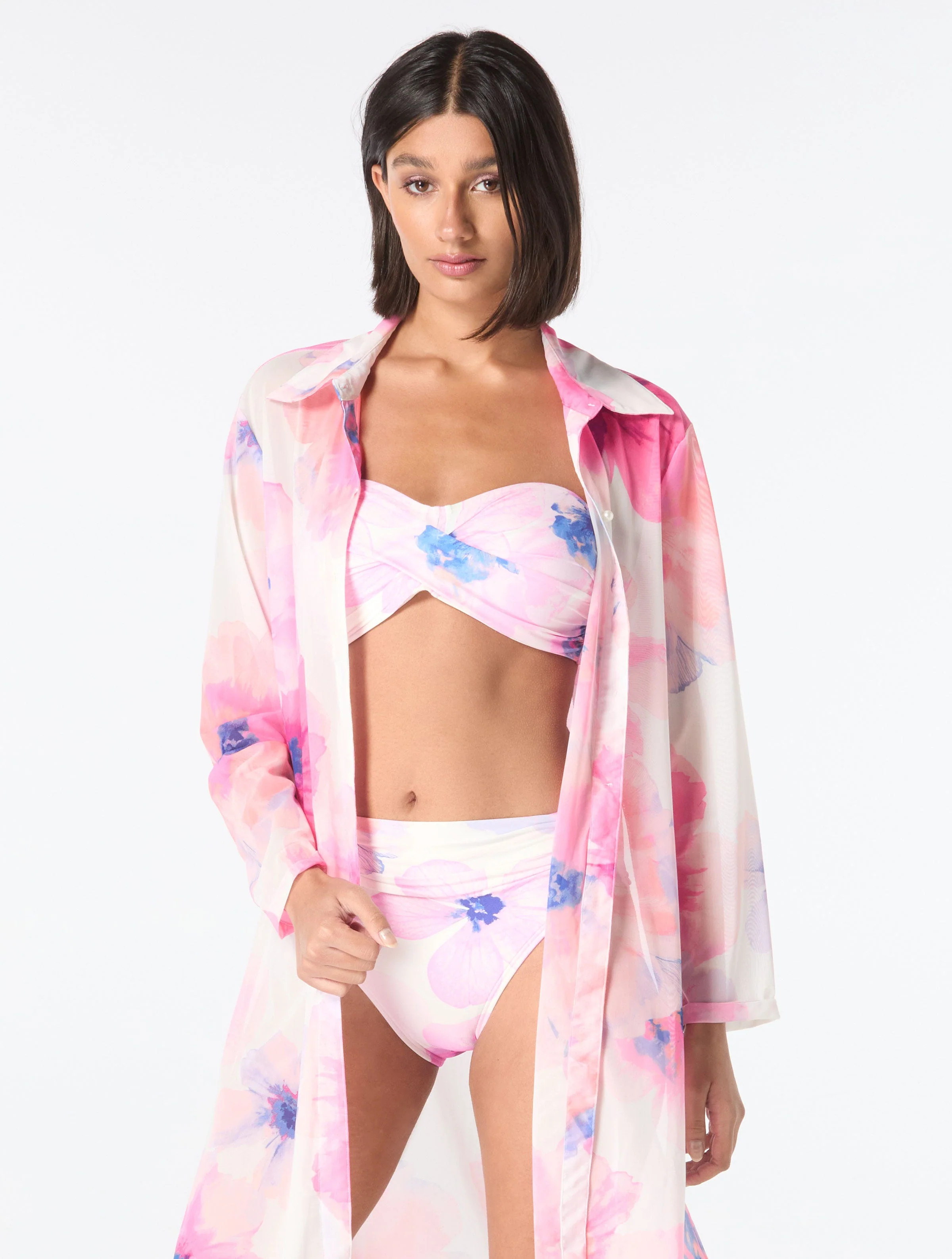 Carmen Marc Valvo Floral Escape Bandeau Bikini & Cover Up Shirt Bundle | Beach2Ocean
