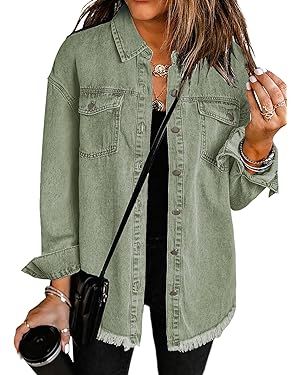 Dokotoo Women's Oversized Denim Jacket Casual Long Boyfriend Distresse Jean Jacket Autumn Spring | Amazon (US)