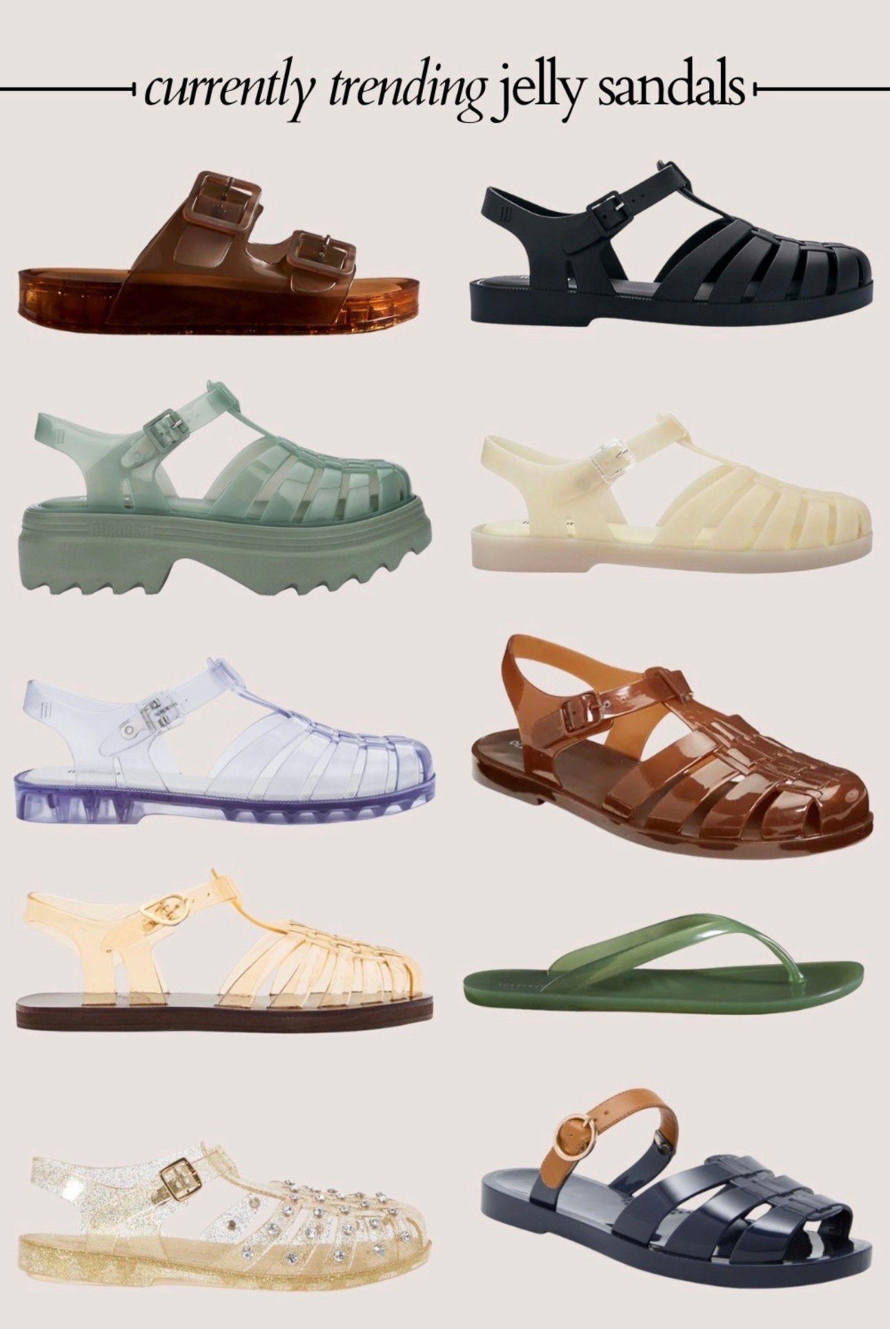 Jelly Shoes For Summer 2026
This trend is sticking around for another summer. Jelly slides, jelly flip flops, jelly sandals, jelly mules