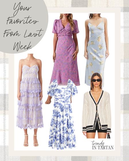 Your favorites from last week!

Midi dress, floral dress, spring dress, cardigan, drop waist dress 

#LTKSeasonal #LTKstyletip