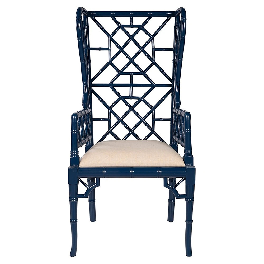 Harrison Coastal Beach Cream Performance Blue Wood Chippendale Dining Chair | Kathy Kuo Home