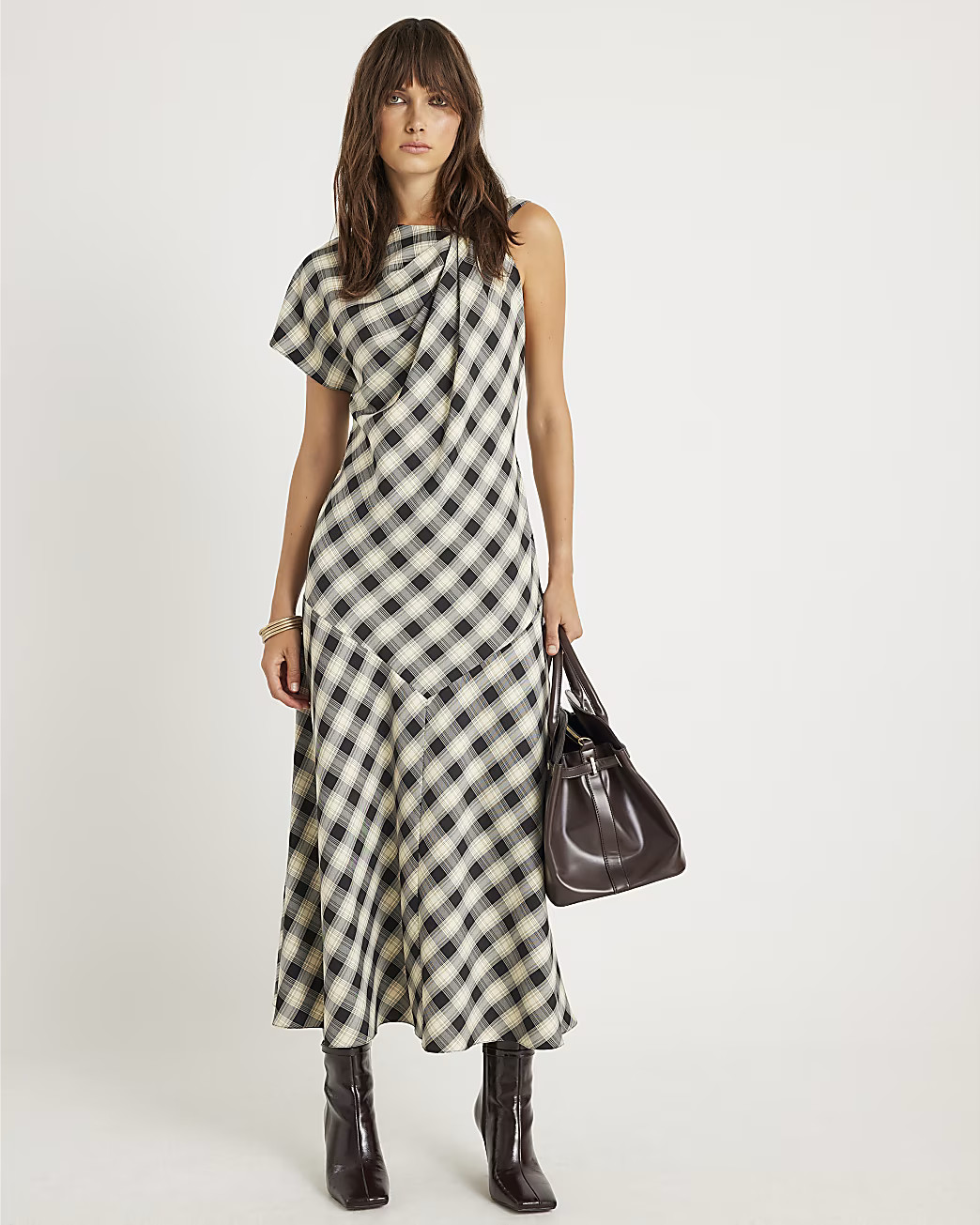 Cream Check Print Knot Maxi Dress | River Island UK & IE