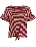 Romwe Women's Short Sleeve Tie Front Knot Casual Loose Fit Tee T-Shirt Red XXL | Amazon (US)