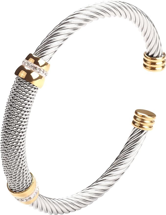 Dorriss Vintage Cuff Bracelet for Women Stainless Steel Cable Wire Twisted Bangle Elastic Adjusta... | Amazon (US)