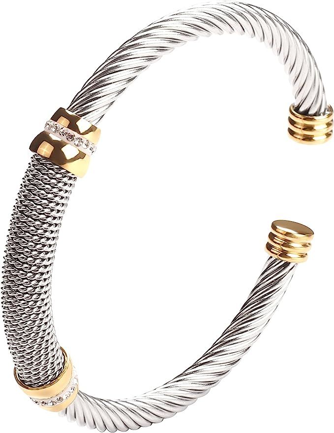 Dorriss Vintage Cuff Bracelet for Women Stainless Steel Cable Wire Twisted Bangle Elastic Adjusta... | Amazon (US)