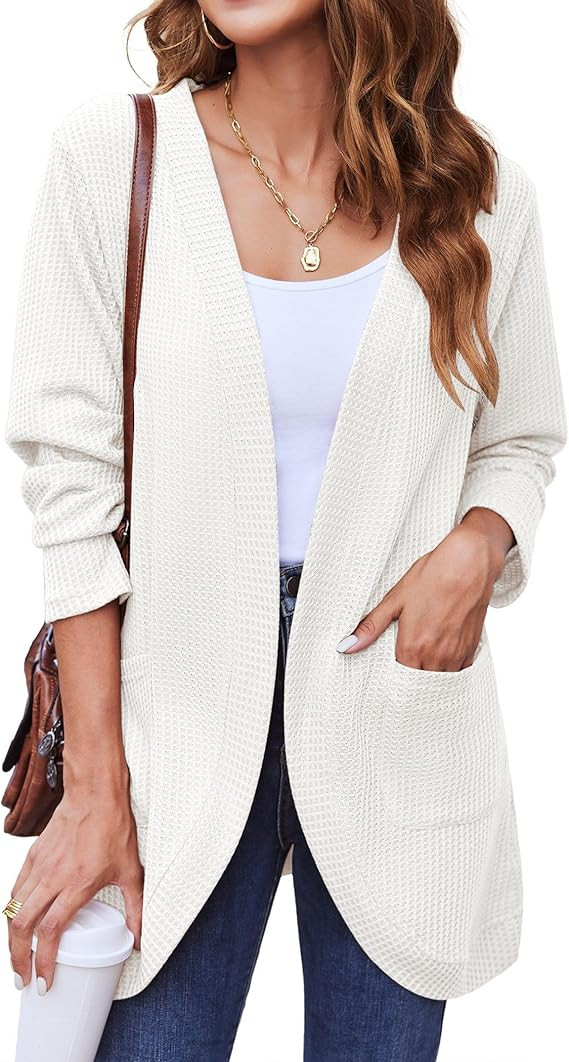 Zeagoo Womens 2023 Fall Lightweight Waffle Knit Cardigan Long Sleeve Open Front Sweaters Casual C... | Amazon (US)