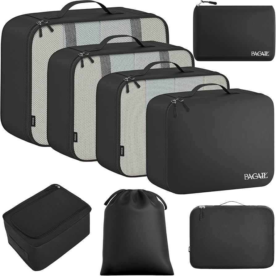 BAGAIL 8 Set Packing Cubes Luggage Packing Organizers for Travel Accessories-Jet Black | Amazon (US)
