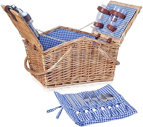 RURALITY Picnic Basket for 2 Persons,Wicker Picnic Sets with Plates, Wine Glasses, Cutlery, and C... | Amazon (US)