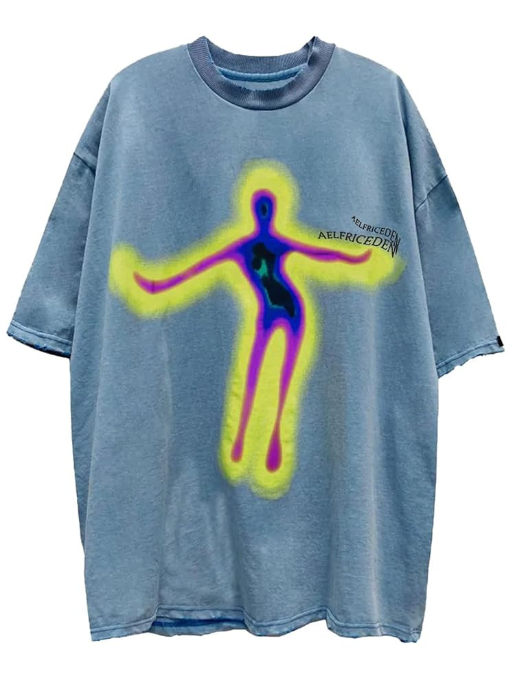 Aelfric Eden Mens Oversized T Shirts Tees Distorted Portrait Print Crew Neck Cotton Tops Streetwe... | Amazon (US)