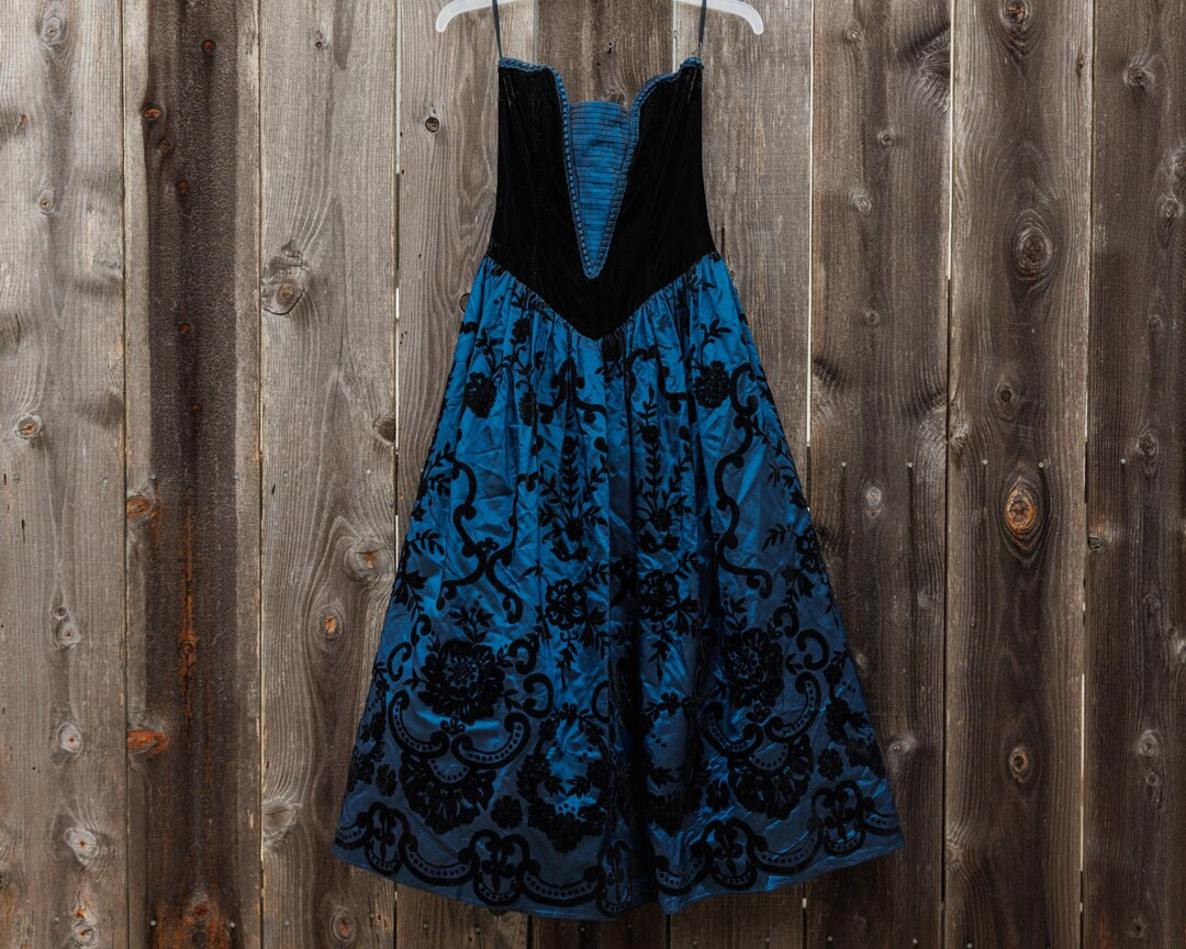Vintage 80s 90s Scott Mcclintock Strapless Blue Floral Jacquard Formal Dress Gown - Prom - Etsy | Etsy (US)
