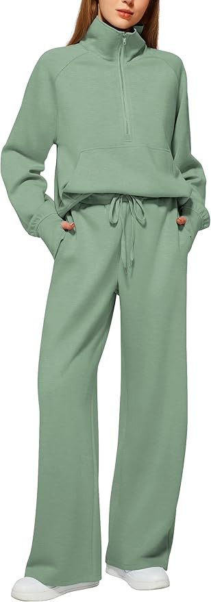 Casly Lamiit Women's 2 Piece Outfits Lounge Set 2025 Oversized Half Zip Sweatshirt Wide Leg Sweat... | Amazon (US)