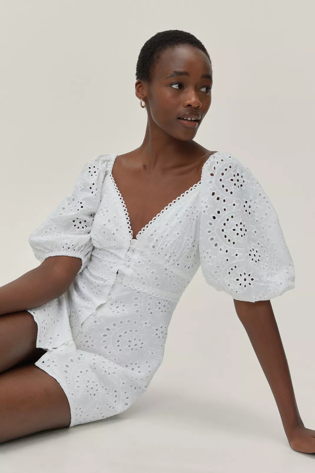 Broderie Button Through Mini Dress | Nasty Gal (US)