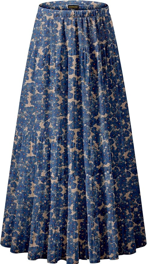 NASHALYLY Women's Chiffon Elastic High Waist Pleated A-Line Flared Maxi Skirts | Amazon (US)