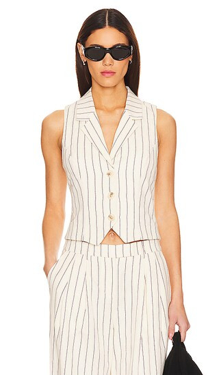 x REVOLVE Celia Vest Top in Cream & Indigo | Revolve Clothing (Global)